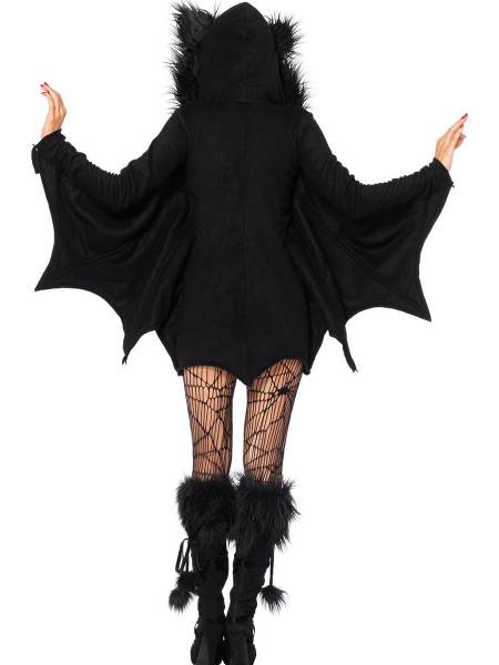 Long Scalloped Edging Trims Batwing Sleeves Hooded Women Bat Costumes
