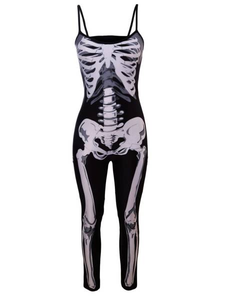Narrow Straps Sleeveless Halloween Skeleton Printing Costume Jumpsuit
