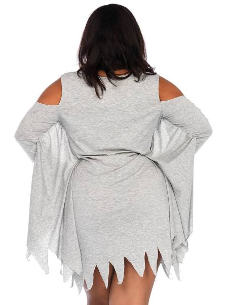 Plus-size Cold Shoulder Ghost Face Printing Sawtooth Trim Jersey T-shirt Cute Costume