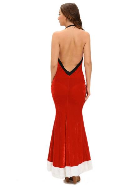 Sleeveless Halter Backless Sexy Christmas Maxi Dresses for Women