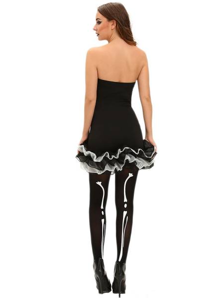 Strapless Skeleton Printed Lace Hem Halloween Costumes Tutu Mini Dress