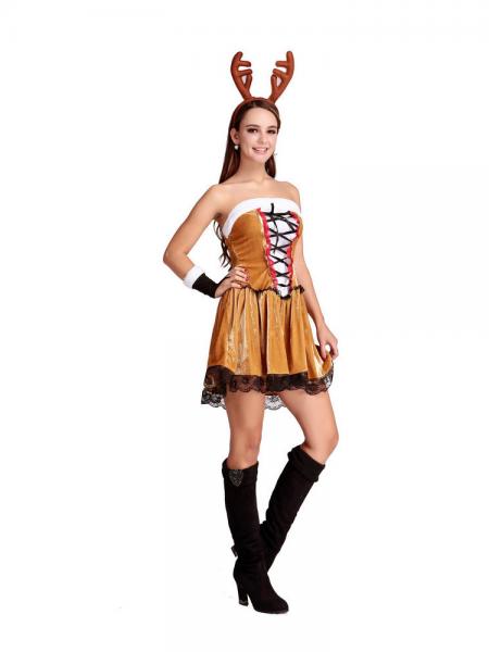 3 Pieces Strapless Lovely Reindeer Christmas Costume for Women