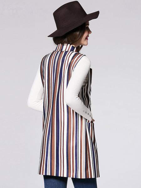 Single Button Closure Striped Sleeveless Fashion Waistcoat for Women