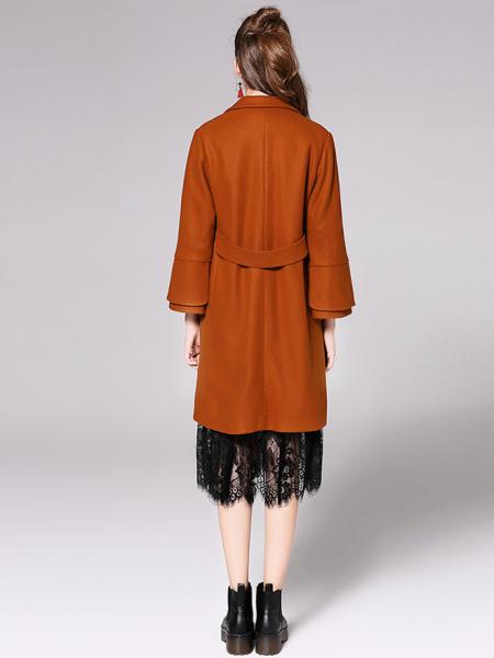 Single Button Layered Long Flare Sleeves Thick Womens Long Wool Coats