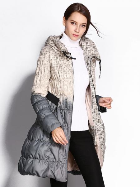 A-line Double Layered Collar Polka Dots Printed Ladies Long Down Coat