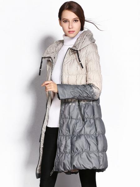 A-line Double Layered Collar Polka Dots Printed Ladies Long Down Coat