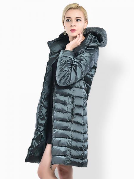 Cheap Two Way Zipper Long Parka Coat with Detachable Hood for Women