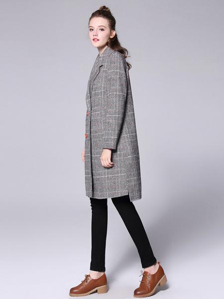 Double-breasted Asymmetric Front & Back Plaid Long Wool Peacoat for Women