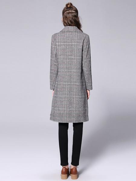 Double-breasted Asymmetric Front & Back Plaid Long Wool Peacoat for Women