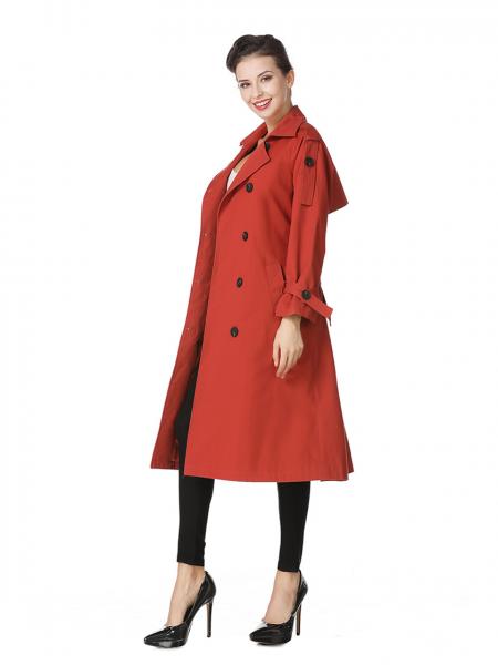 Double-breasted Lined & Layered Long Ladies Trench Coat for Spring