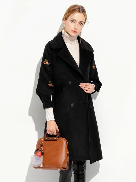 Double Breasted Three-quarter Sleeves Loose Fit Thick Women Long Pea Coat