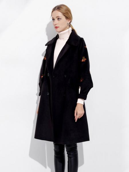 Double Breasted Three-quarter Sleeves Loose Fit Thick Women Long Pea Coat