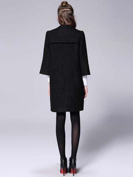 Loose-fit Double Breasted Three-quarters Sleeves Thick Long Peacoat for Women
