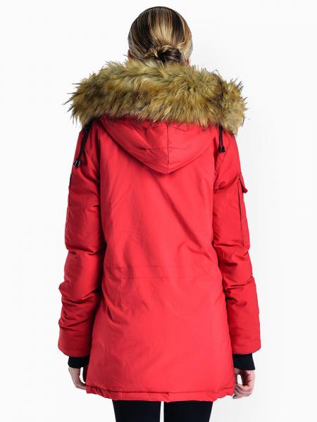 Double Zipper Faux Fur Hooded Thick Ladies Parka Coat for Winter