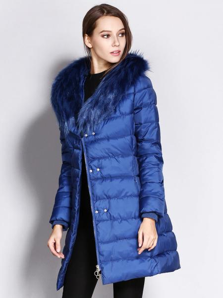 Double Zipper & Press Studs Faux Fur Collar Padded Womens Parka Jacket