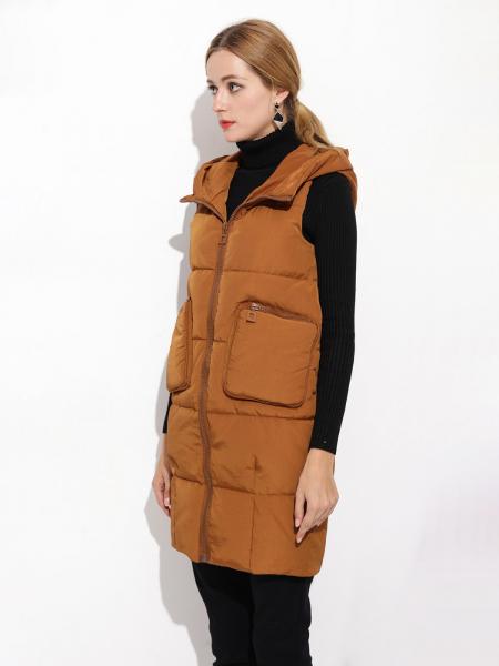 Loose Fit Hooded Zipper Thick Warm Puffer Long Waistcoat for Women