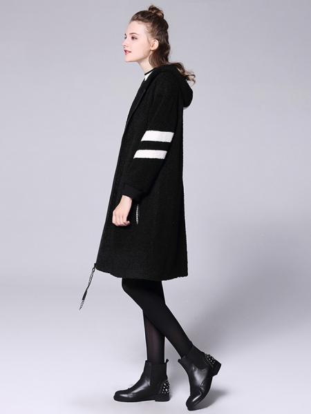 Loose Fit Zipper Long Sleeves Striped Long Hooded Outerwear for Women