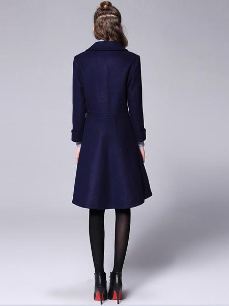 Morden Double Breated Long Sleeves Lined Women Long Dressy Wool Coat