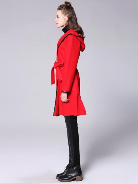 Open Front Long Sleeves Hooded Women Long Wrap Coat with Patch Pockets