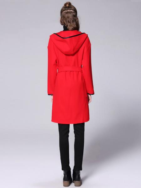 Open Front Long Sleeves Hooded Women Long Wrap Coat with Patch Pockets
