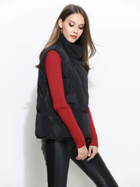 Press Studs Closure Loose Fit Thick Puffer Warm Women Outerwear Vests