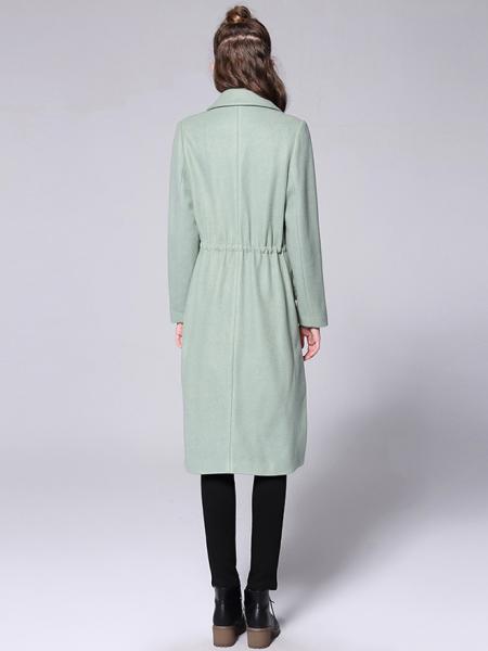 Press Studs Single Breasted Thick and Long Women Wool & Blend Walker Coat