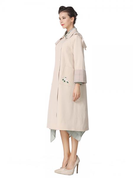 Single-breasted Embroidery Layered Long Spring Trench Coat for Women