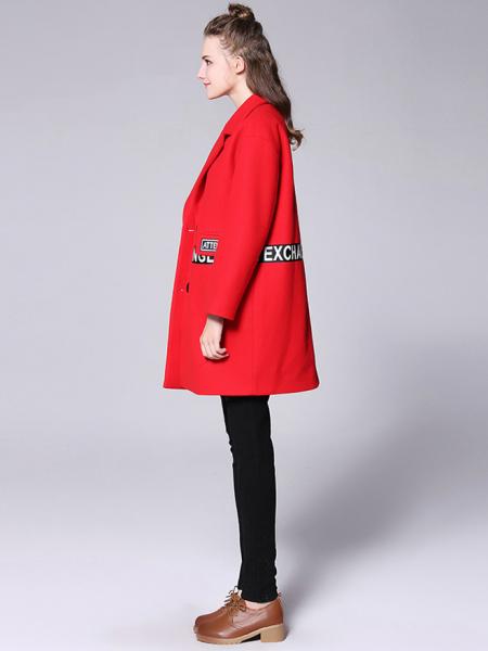 Single-breasted Long Sleeves Letter Printing Thick Wool Coat for Women