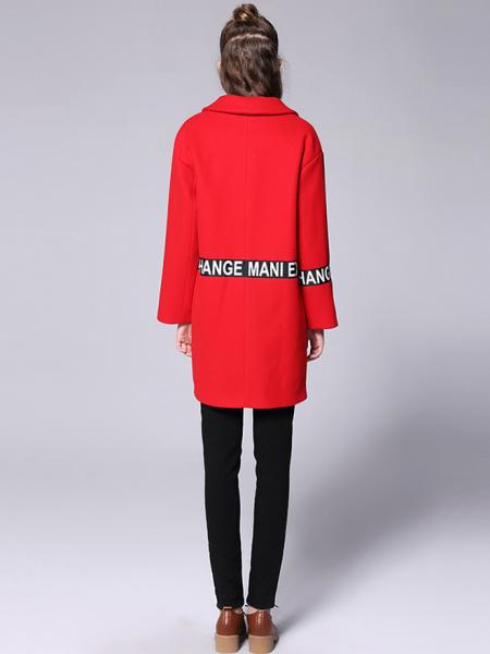 Single-breasted Long Sleeves Letter Printing Thick Wool Coat for Women