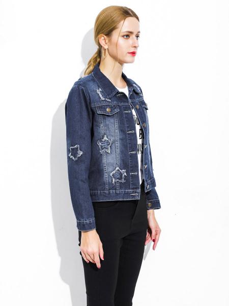 Single Breasted Long Sleeves Pentacle Ripped Spring Denim Jacket Women