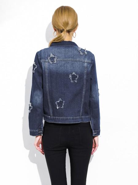 Single Breasted Long Sleeves Pentacle Ripped Spring Denim Jacket Women