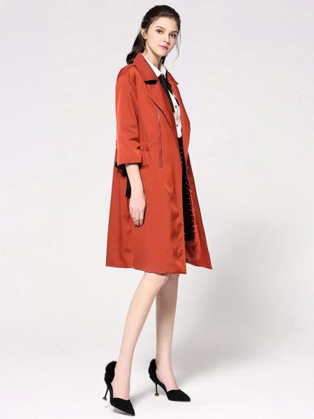 Spring Three-quarter Sleeves Zipper Closure Long Womens Trench Coat