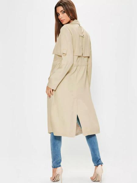 Stylish Layered Drawstring Closure Spring Long Wrap Trench Coat for Women