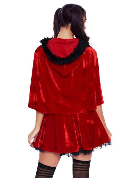 Two Pieces Fluffy Strapless Mini Dress and Hooded Cape Christmas Costume