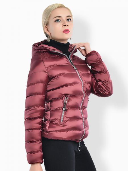 Two Way Zipper Long Sleeves Hooded Womens Slim Quilted Puffer Parka