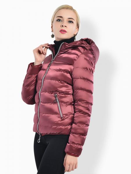 Two Way Zipper Long Sleeves Hooded Womens Slim Quilted Puffer Parka