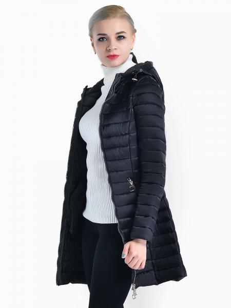 Two Way Zipper Long Sleeves Padded Women Warm Parka Coat with Hood