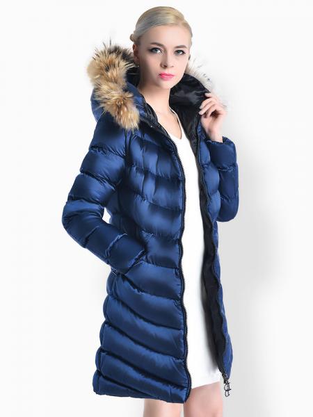 Two Way Zipper Thick Long Parka Coat with Raccoon Fur Hood for Women