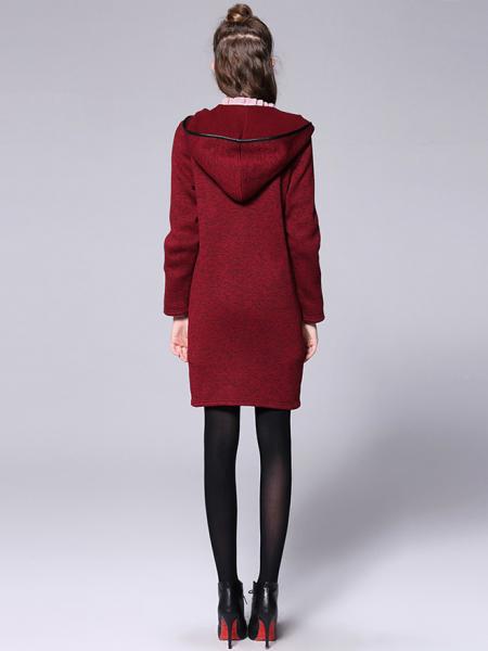 Winter Long Sleeves Thick Knitted Long Duffle Coat with Hood for Women