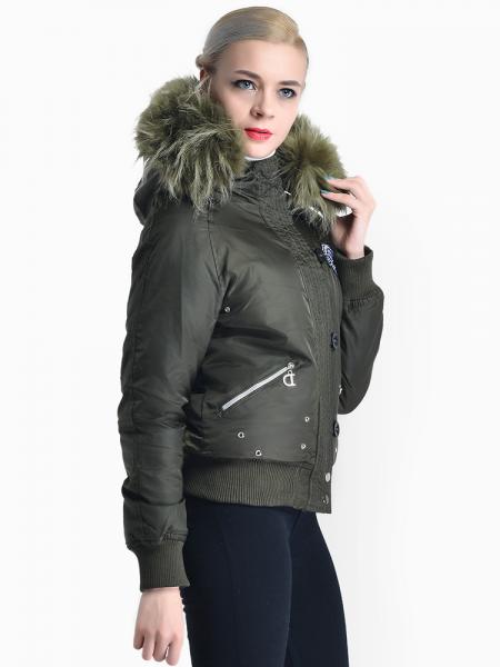 Zipper & Button Womens Thick Winter Windproof Parka with Faux Fur Hood