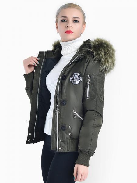 Zipper & Button Womens Thick Winter Windproof Parka with Faux Fur Hood