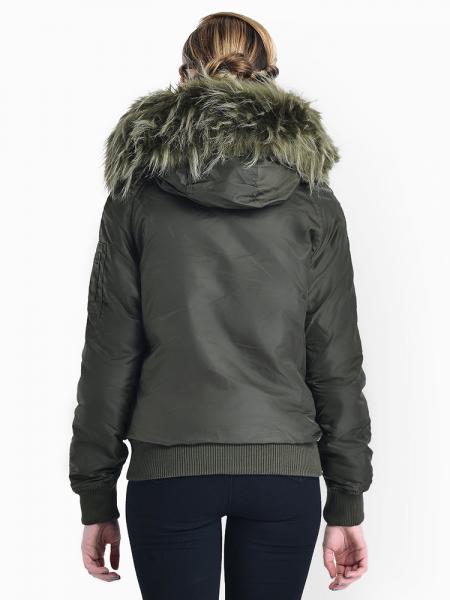 Zipper & Button Womens Thick Winter Windproof Parka with Faux Fur Hood