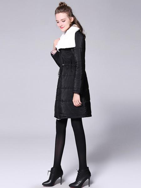 Zipper Long Sleeves Faux Fur Splicing Quilted Thick Long Women Parka Coat