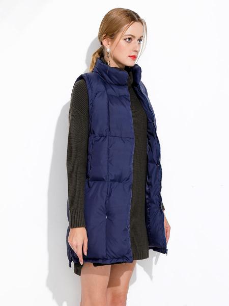 Zipper & Press Studs Loose Fit Stand Collar Puffy Thick Women Vest Coat