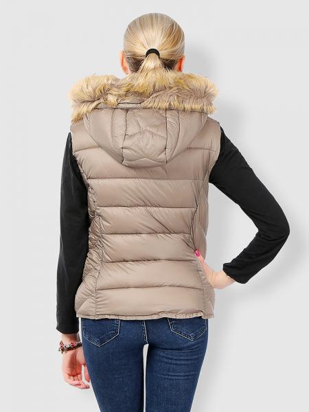 Zipper & Press Studs Puffer Short Padded Hooded Vest Coat for Women