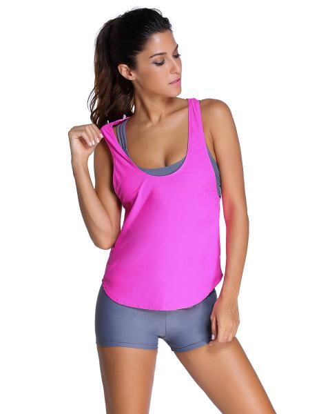 Three Pieces Sun Protection Quick Drying Sporty Padded Women Swimwear Tankini Set