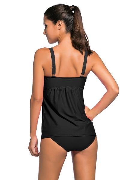 Adjustable Shoulder Straps Unremovable Padded Shirred Tankini Dress Swimwear