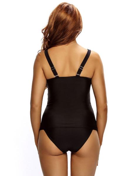 Cut-out Ruched Removable Bra Padding Push-up Full Coverage Womens Tankini Set