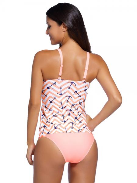 Eye Catching Printing Removable Bra Padding Cutout Neck Women Tankini Swimsuit