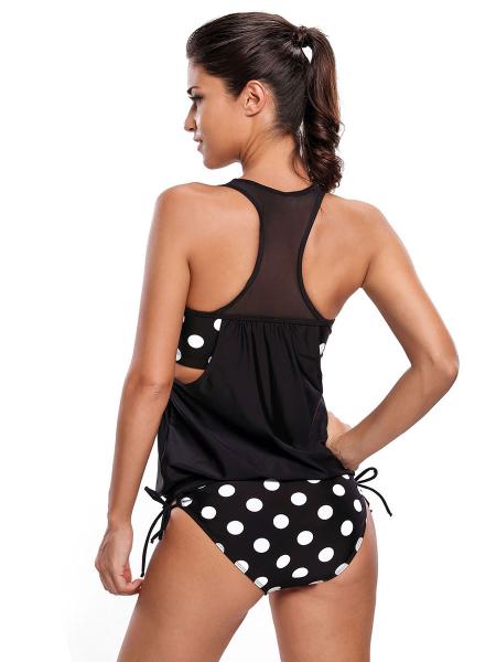 Layered Printing Mesh Insert Racerback Padded Full Coverage Cut Out Swim Tankini